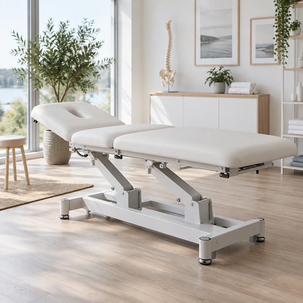Ammattilaishoitopöytä valoisassa klinikassa